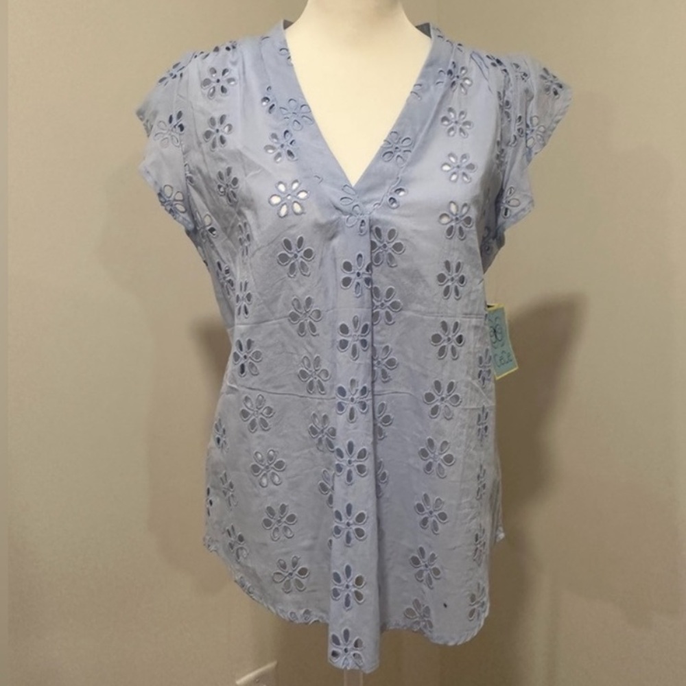 Cece Blue Eyelet Women's Blouse
